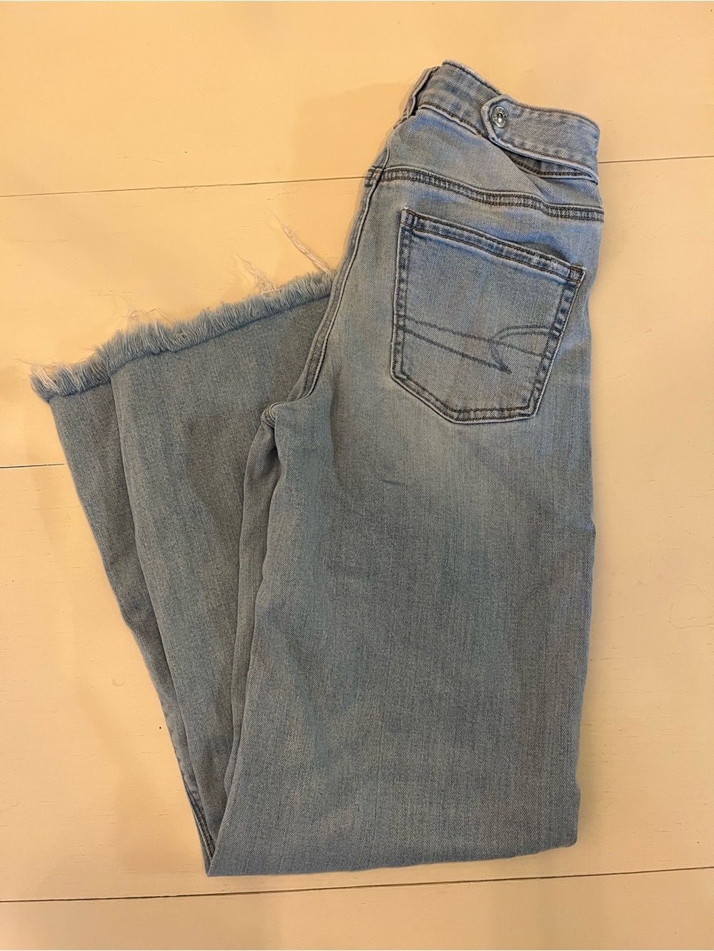 American Eagle Light Blue Frayed-Hem Wide Leg Jeans 000 short